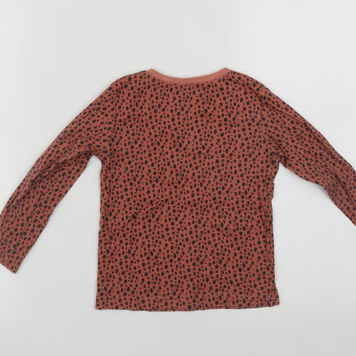 Dunnes Girls Brown Polka Dot Cotton Basic Casual Size 3-4 Years Round Neck