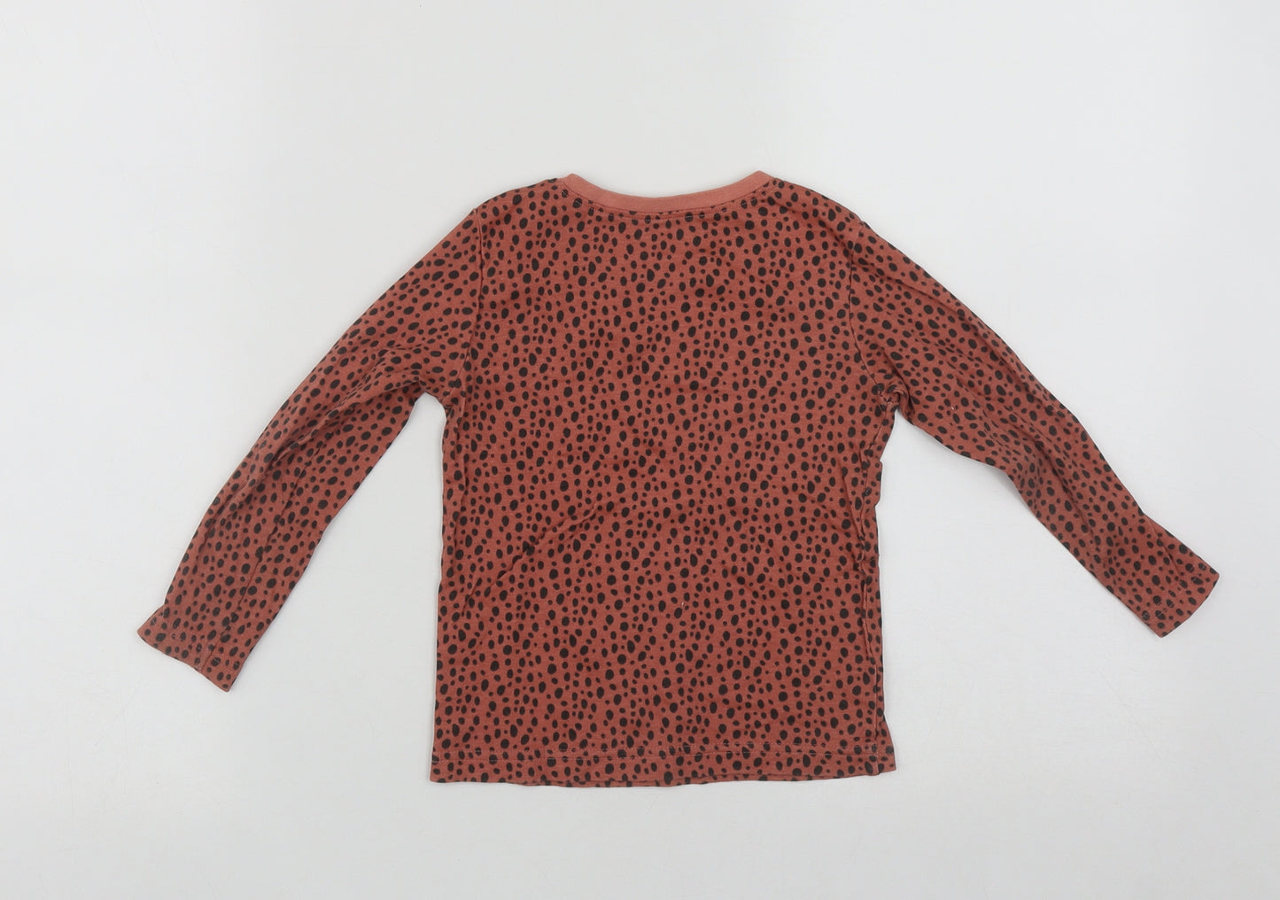 Dunnes Girls Brown Polka Dot Cotton Basic Casual Size 3-4 Years Round Neck