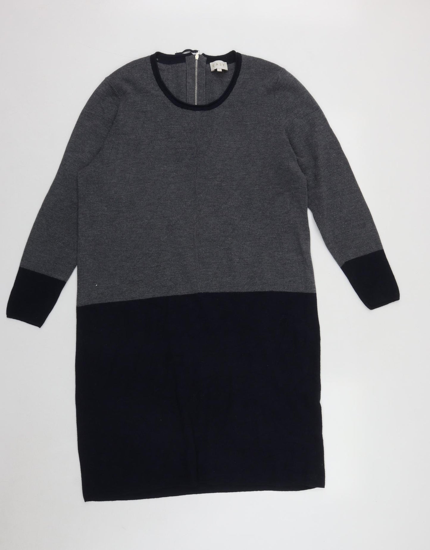 EAST Womens Blue  Wool Jumper Dress  Size L  Round Neck Zip