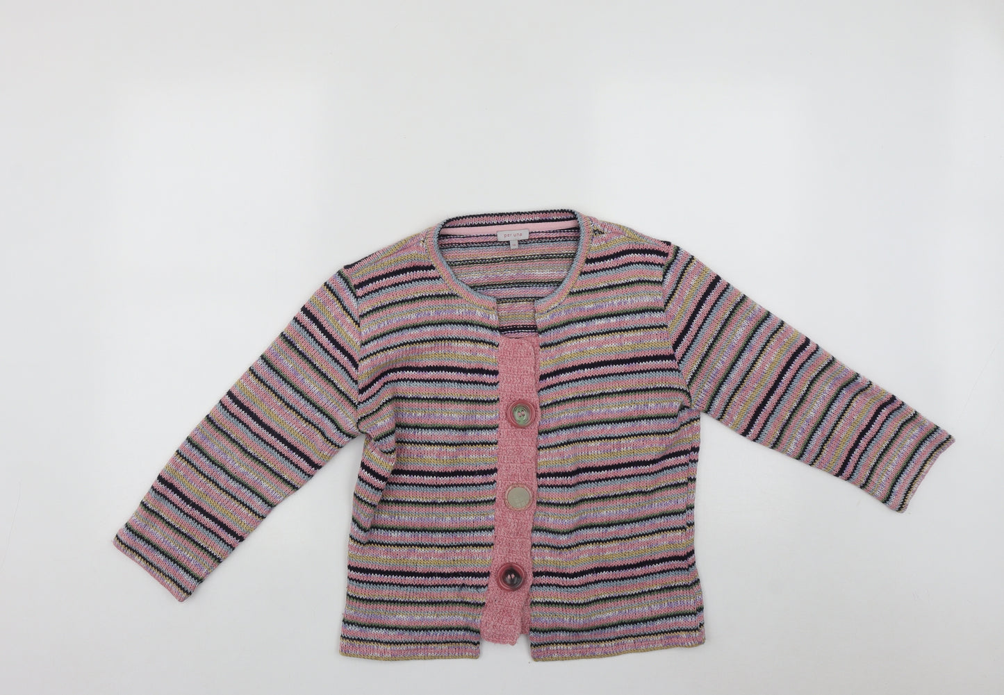 Per Una Womens Multicoloured Round Neck Striped Acrylic Cardigan Jumper Size 14
