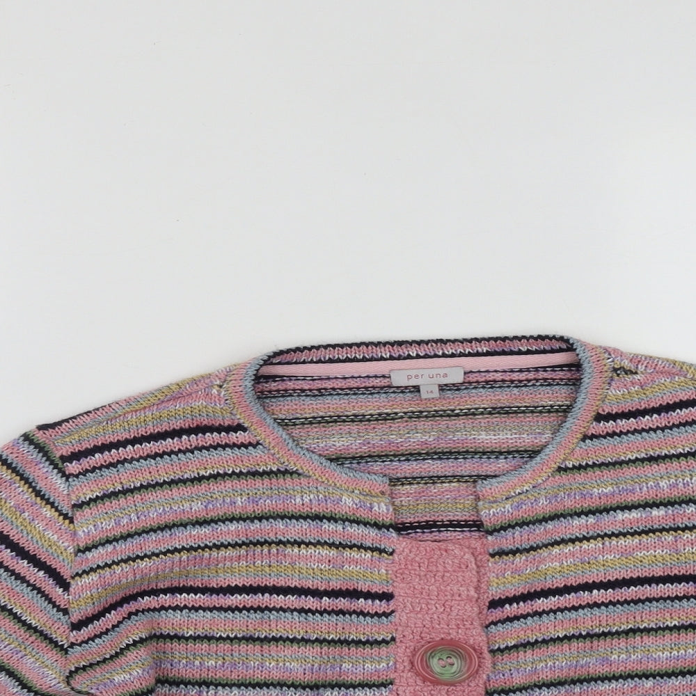 Per Una Womens Multicoloured Round Neck Striped Acrylic Cardigan Jumper Size 14
