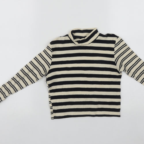 Topshop Womens Black High Neck Striped Cotton Pullover Jumper Size 8