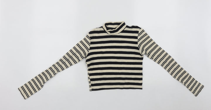 Topshop Womens Black High Neck Striped Cotton Pullover Jumper Size 8