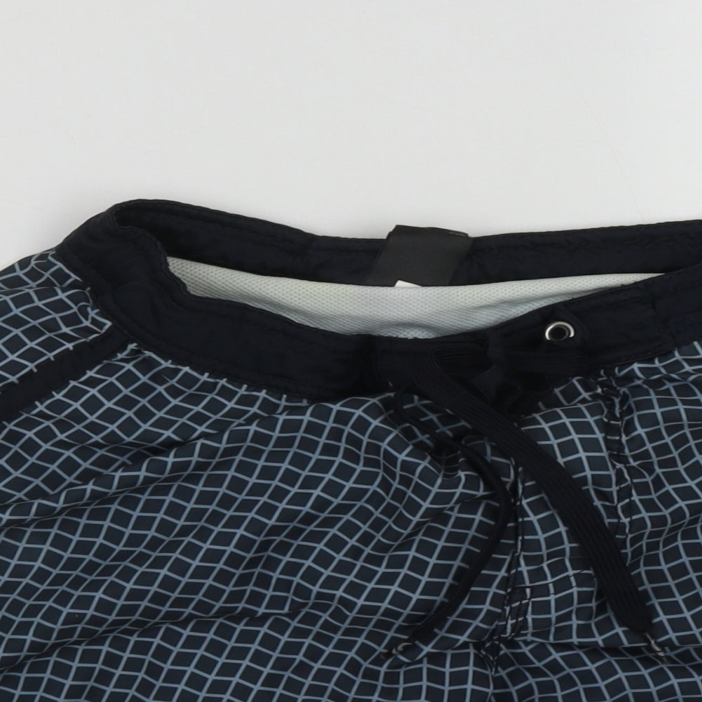 H&M Mens Blue Geometric Polyester Sweat Shorts Size M L8 in Regular Drawstring