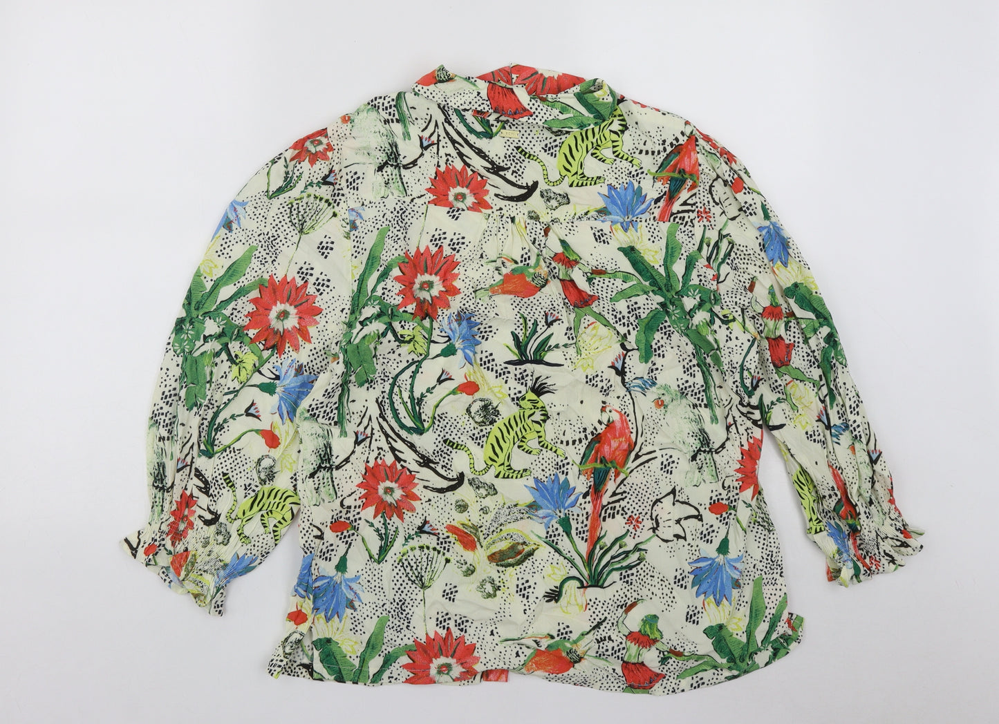 POM  Womens Multicoloured Geometric Viscose Basic Button-Up Size L Collared