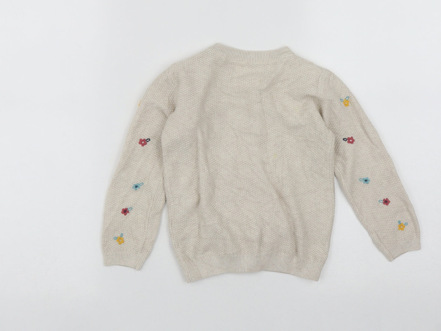 TU Girls Beige Round Neck Floral Cotton Cardigan Jumper Size 2-3 Years  Button