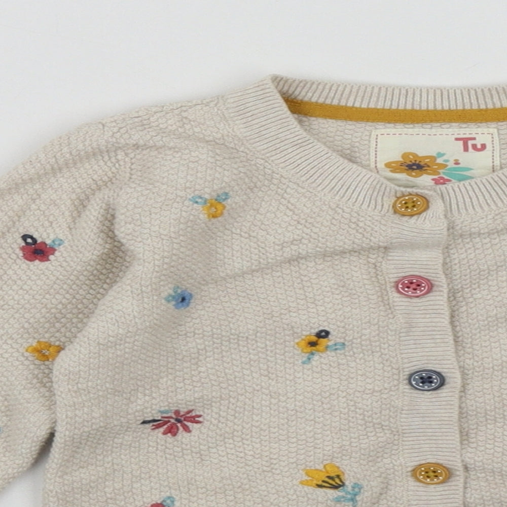 TU Girls Beige Round Neck Floral Cotton Cardigan Jumper Size 2-3 Years  Button