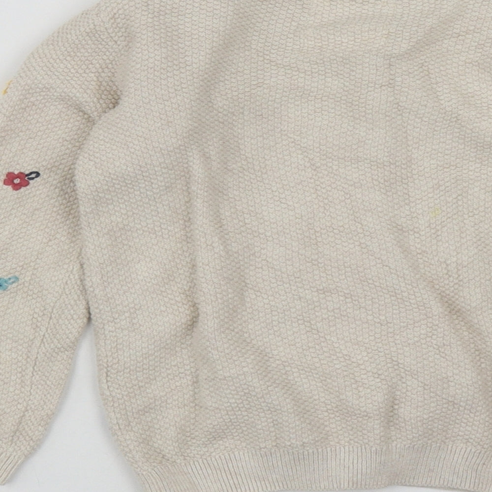 TU Girls Beige Round Neck Floral Cotton Cardigan Jumper Size 2-3 Years  Button