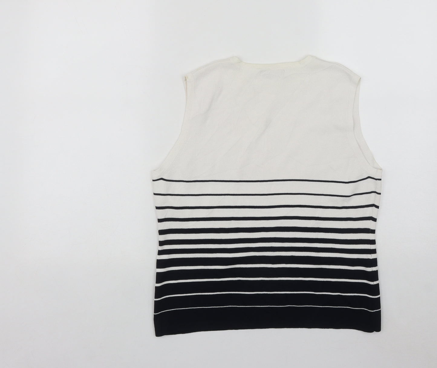 Bonmarché Womens White Striped Viscose Basic Tank Size M Round Neck