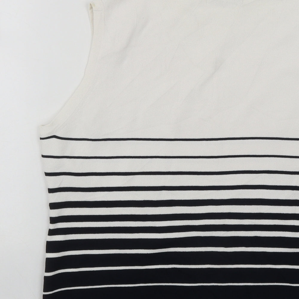 Bonmarché Womens White Striped Viscose Basic Tank Size M Round Neck