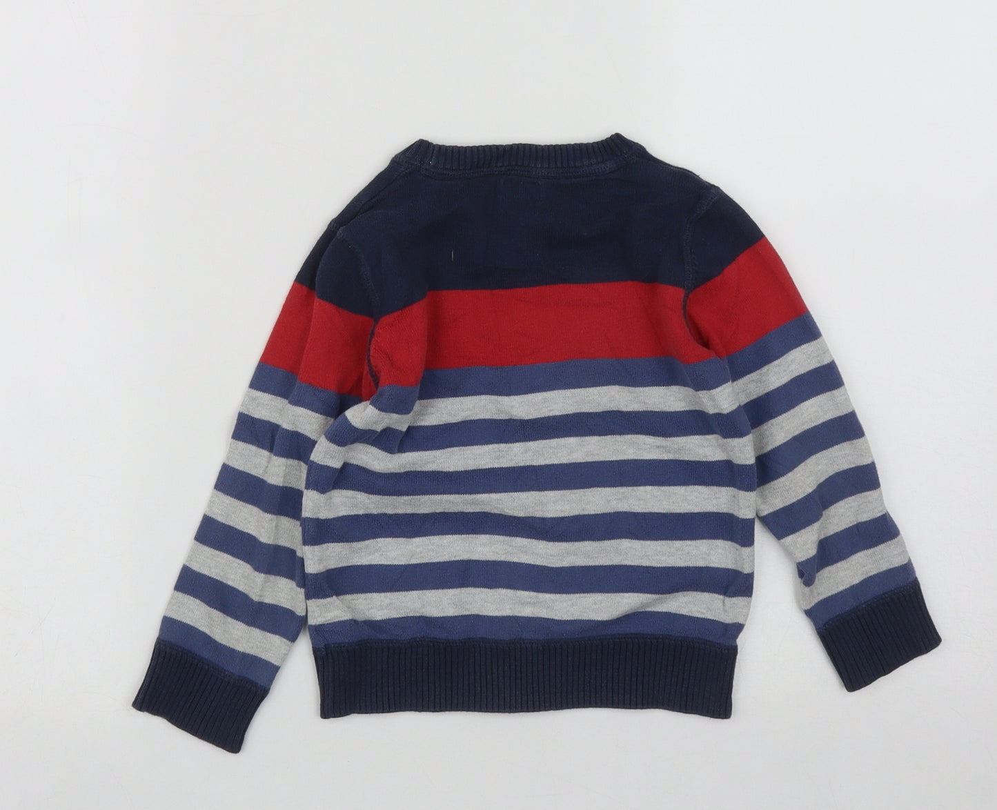F&F Boys Multicoloured Round Neck Striped Cotton Pullover Jumper Size 4-5 Years
