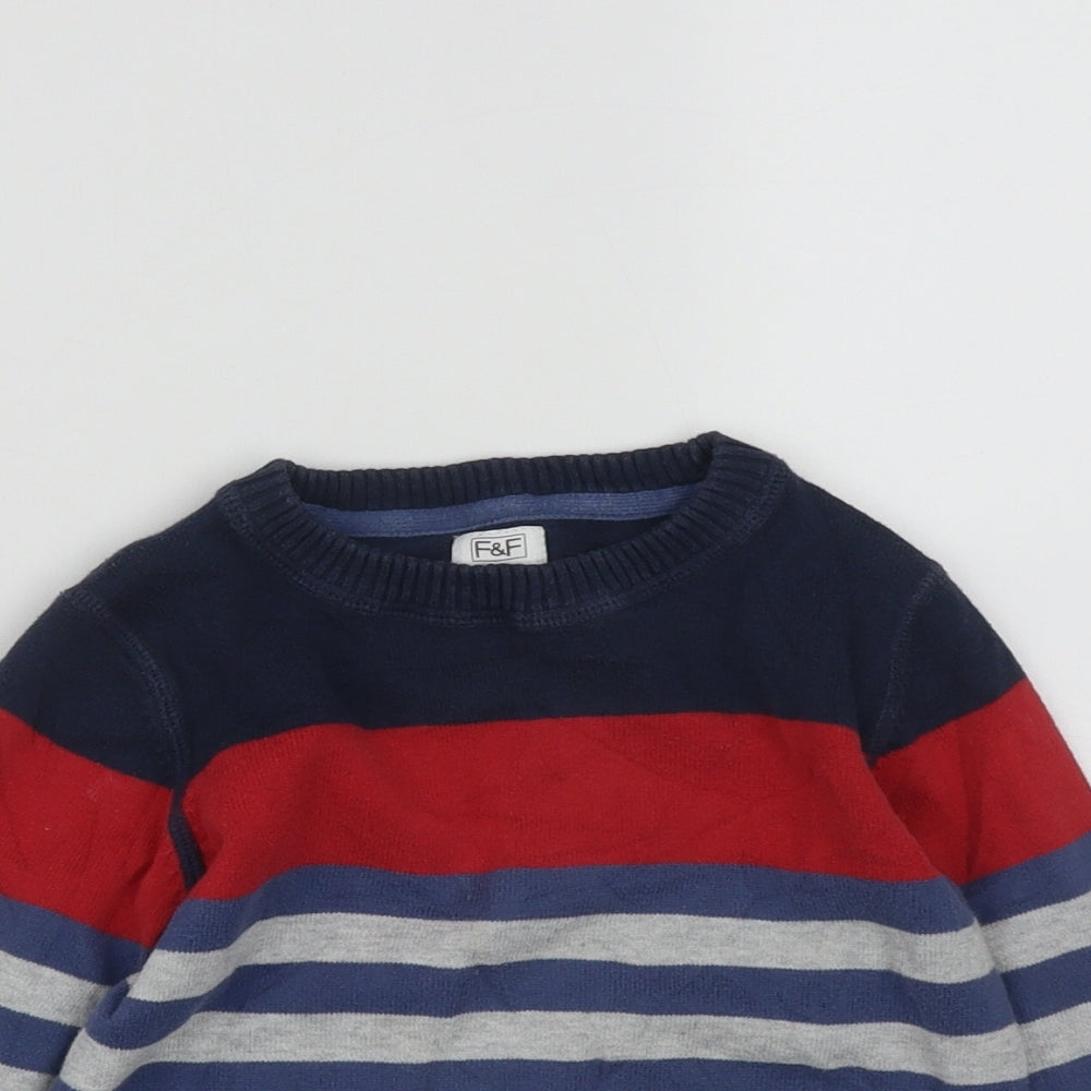 F&F Boys Multicoloured Round Neck Striped Cotton Pullover Jumper Size 4-5 Years