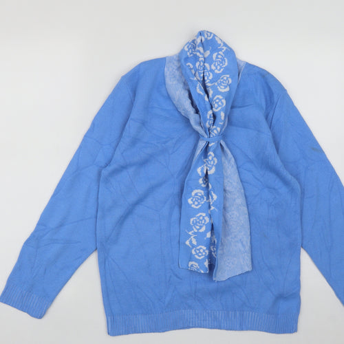Autonomy Womens Blue High Neck Geometric Acrylic Pullover Jumper Size 10