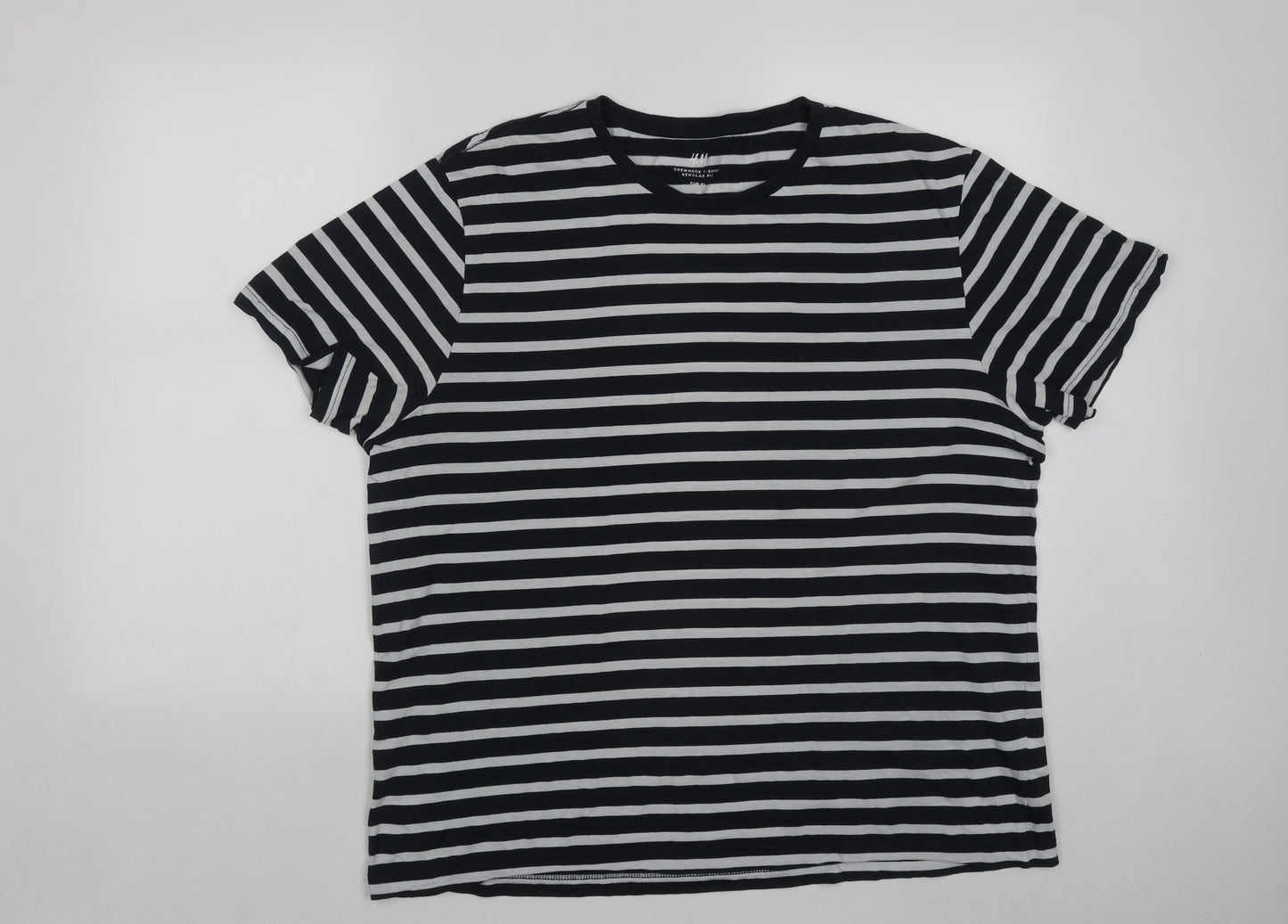 H&M  Womens Blue Striped Cotton Basic T-Shirt Size XL Round Neck