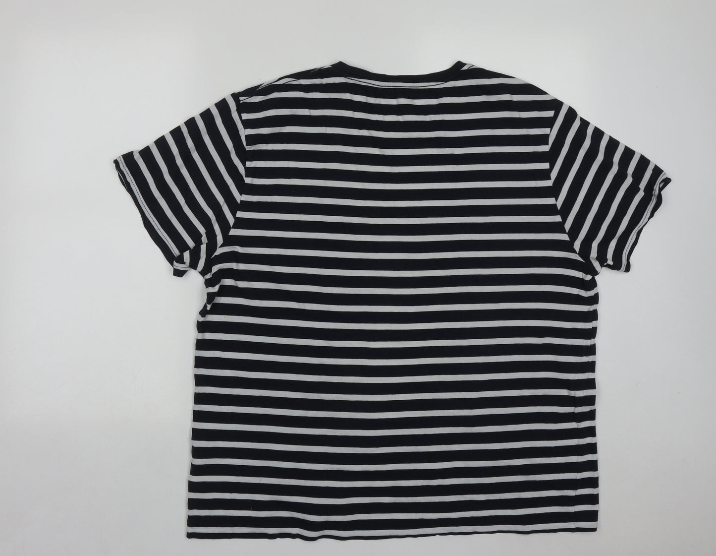 H&M  Womens Blue Striped Cotton Basic T-Shirt Size XL Round Neck