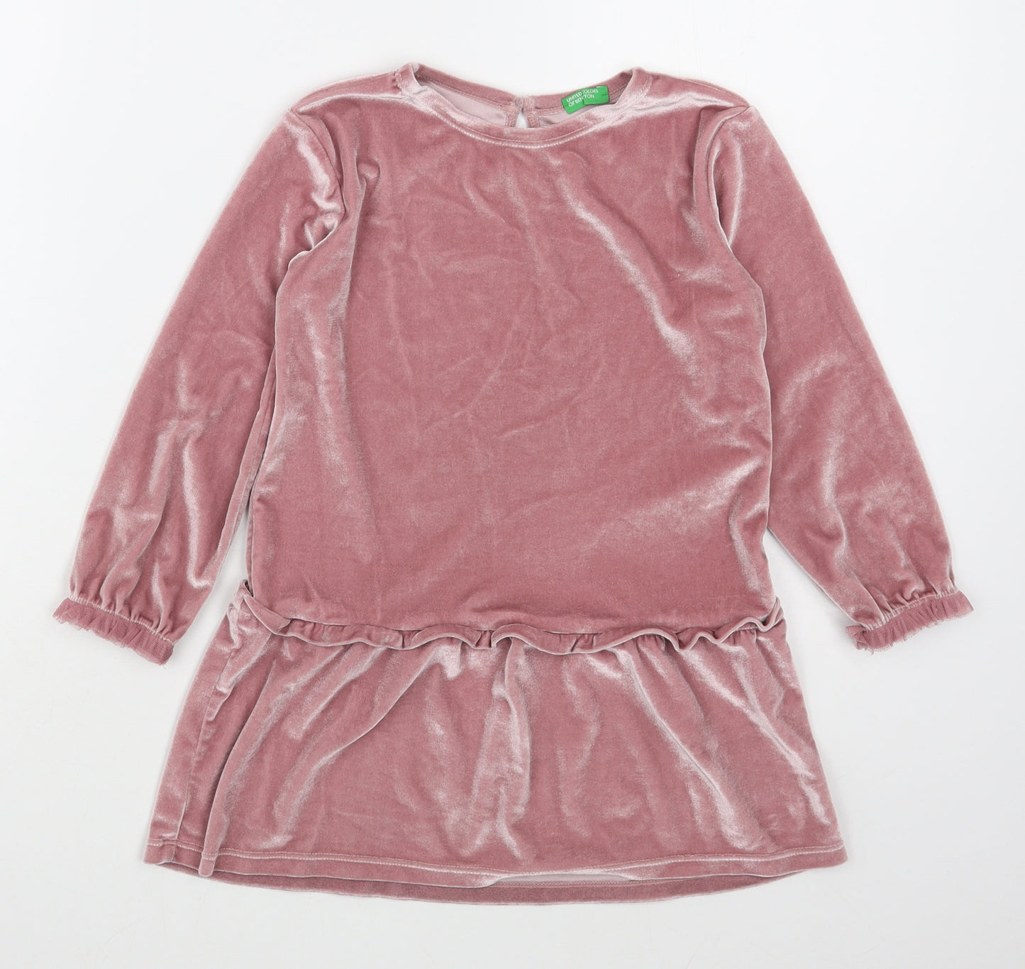 United Colors of Benetton Girls Pink  Polyester A-Line  Size 4-5 Years  Round Neck Button