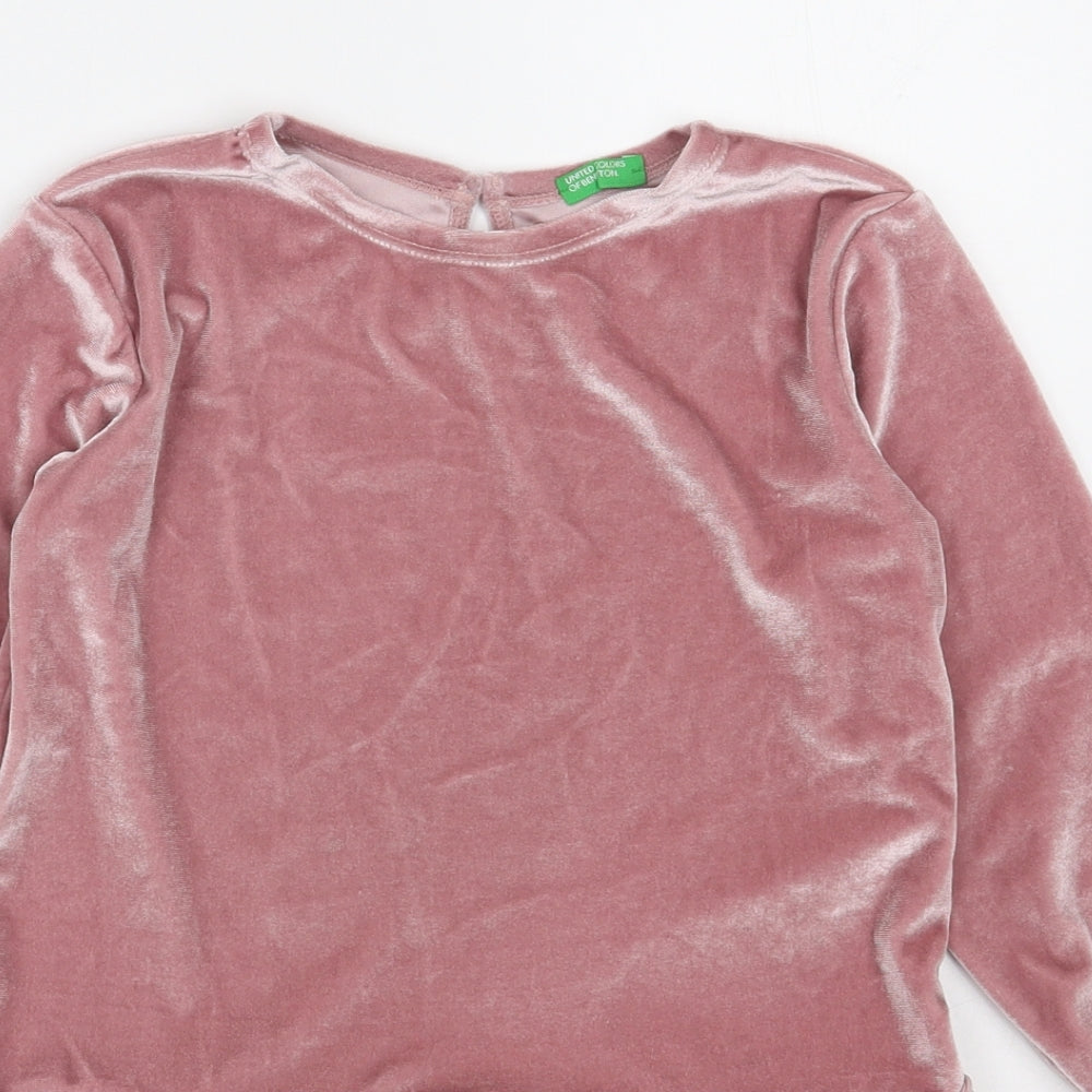 United Colors of Benetton Girls Pink  Polyester A-Line  Size 4-5 Years  Round Neck Button