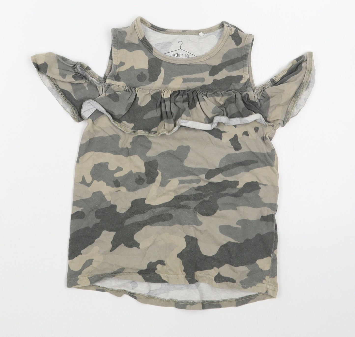 NEXT Girls Green Camouflage 100% Cotton Basic T-Shirt Size 5 Years Boat Neck Pullover