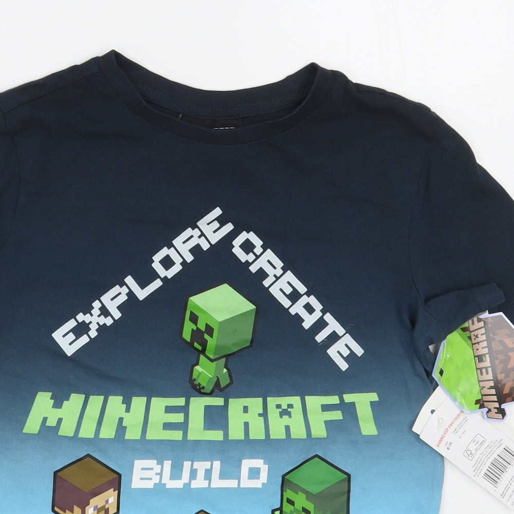 F&F Boys Multicoloured  Cotton Basic T-Shirt Size 6-7 Years Round Neck Pullover - Minecraft