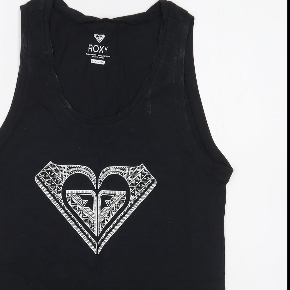 ROXY Womens Black  100% Cotton Basic Tank Size XL Scoop Neck