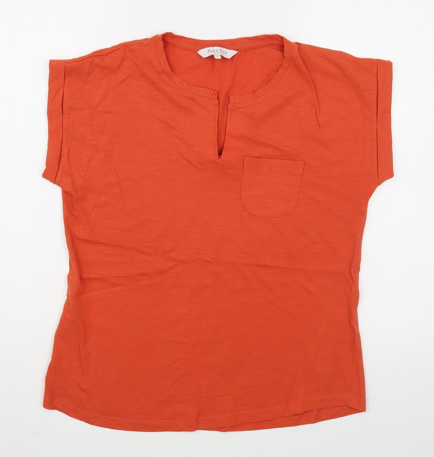 Part Two Womens Orange  100% Cotton Basic T-Shirt Size S V-Neck