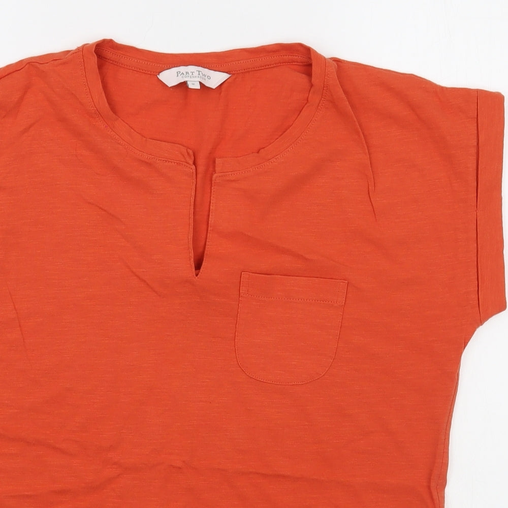 Part Two Womens Orange  100% Cotton Basic T-Shirt Size S V-Neck
