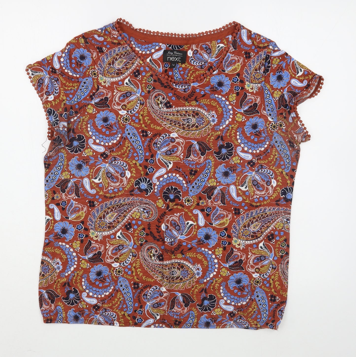 NEXT Womens Multicoloured Paisley 100% Cotton Basic T-Shirt Size 14 Boat Neck