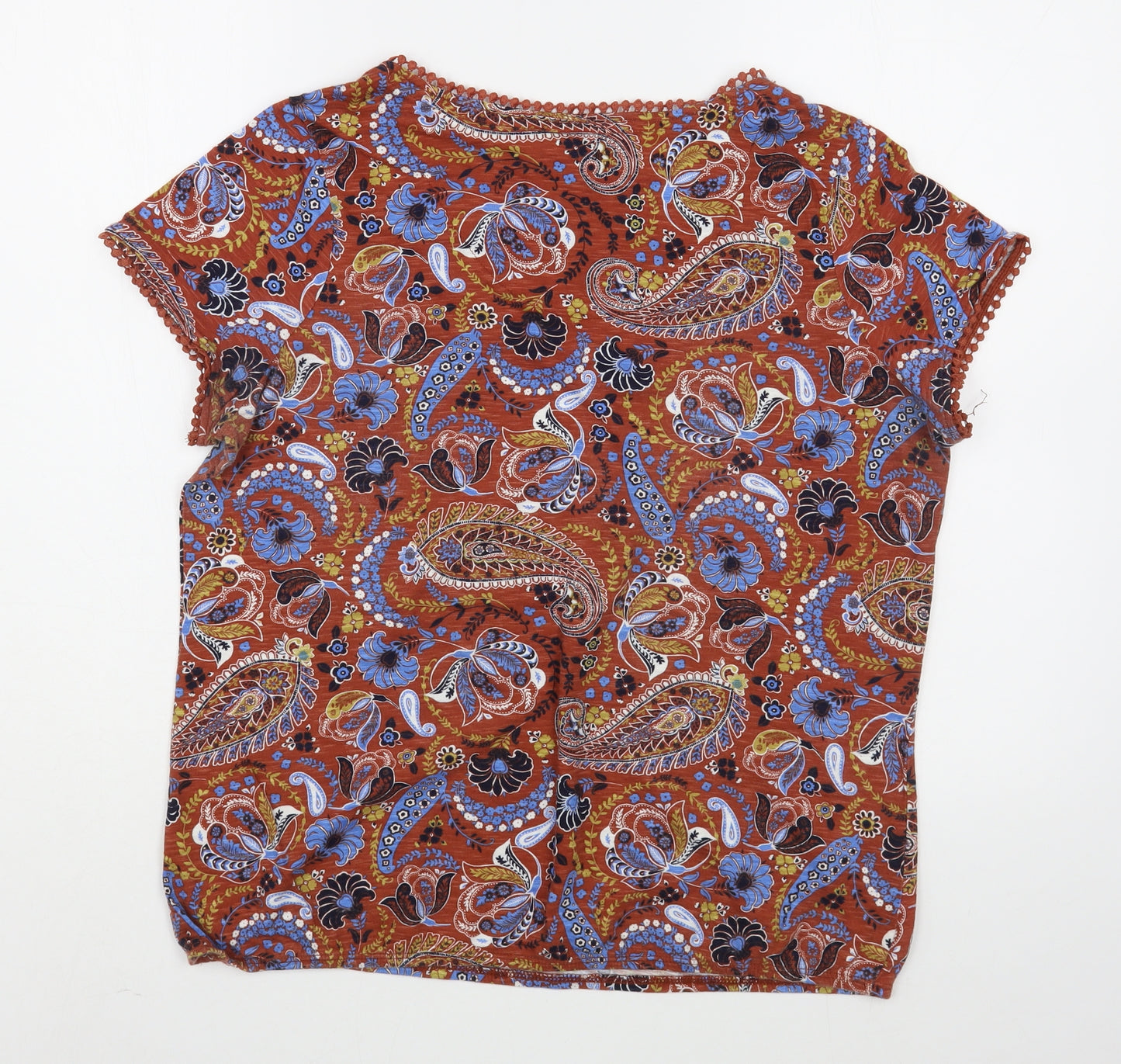 NEXT Womens Multicoloured Paisley 100% Cotton Basic T-Shirt Size 14 Boat Neck