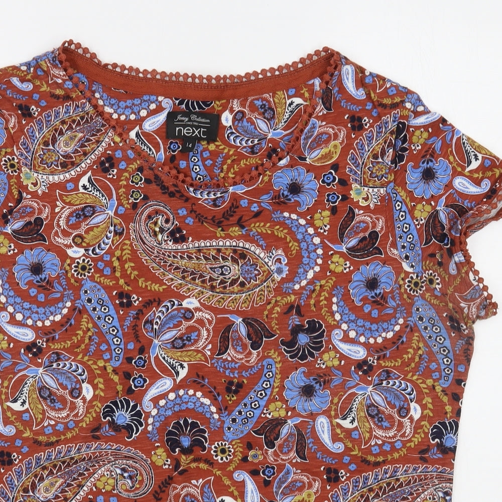 NEXT Womens Multicoloured Paisley 100% Cotton Basic T-Shirt Size 14 Boat Neck
