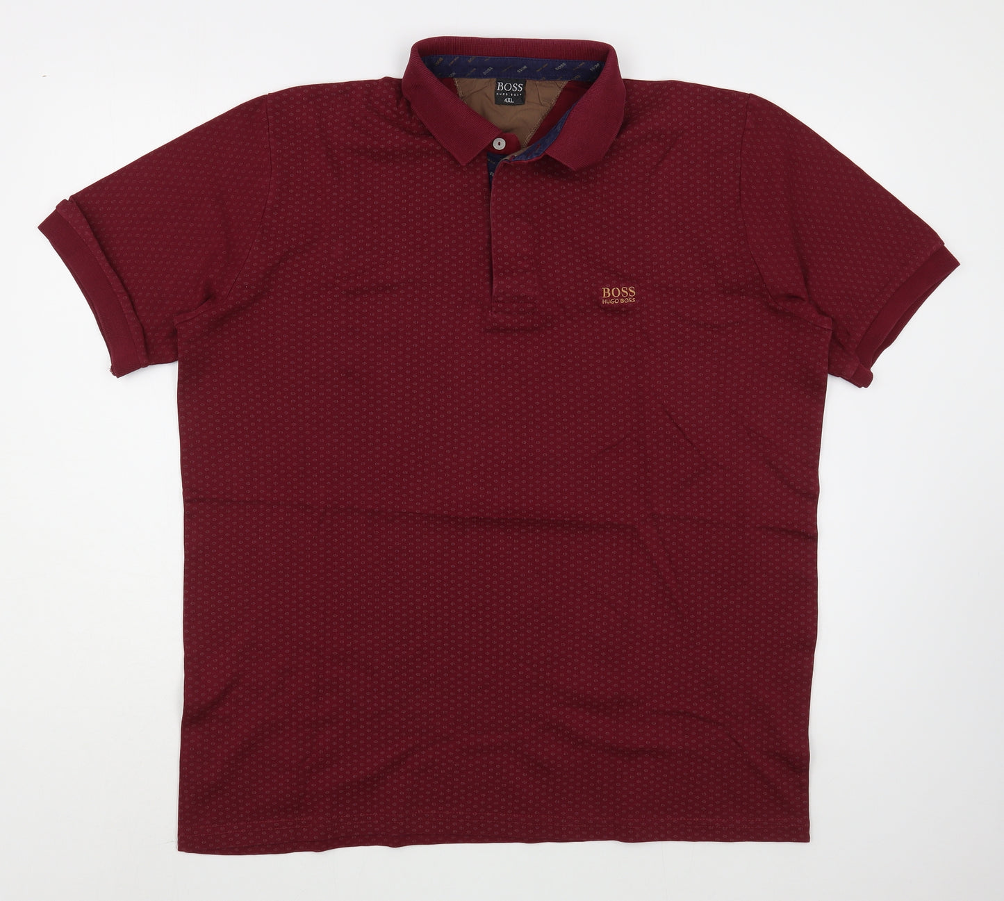 Boss Mens Red Polka Dot 100% Cotton  Polo Size 4XL Collared Pullover