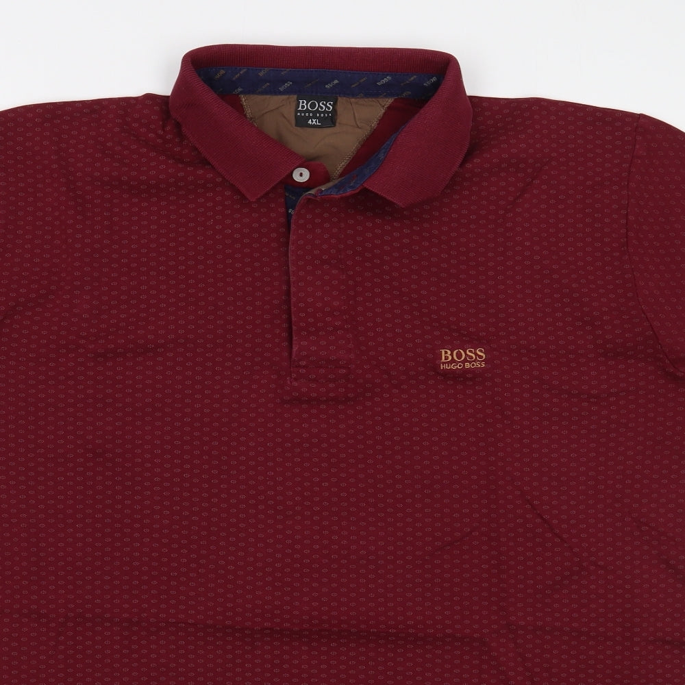 Boss Mens Red Polka Dot 100% Cotton  Polo Size 4XL Collared Pullover