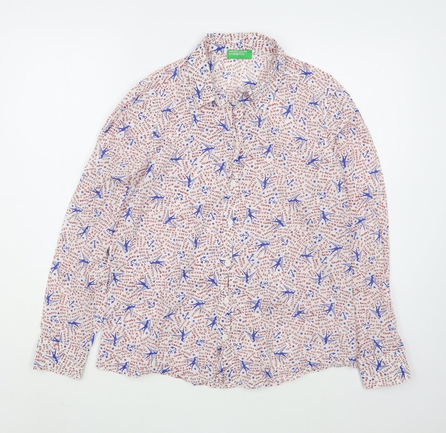 United Colors of Benetton Mens Multicoloured Geometric Cotton  Button-Up Size S Collared Button
