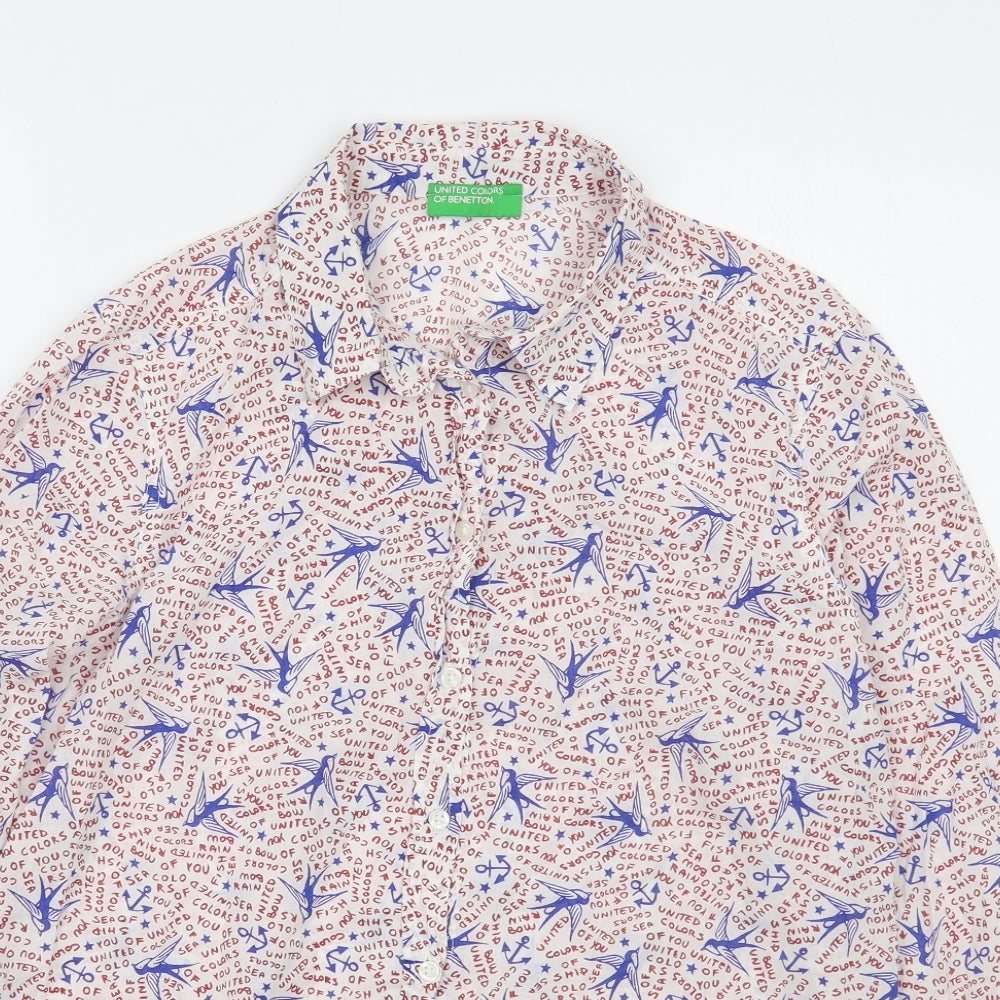 United Colors of Benetton Mens Multicoloured Geometric Cotton  Button-Up Size S Collared Button