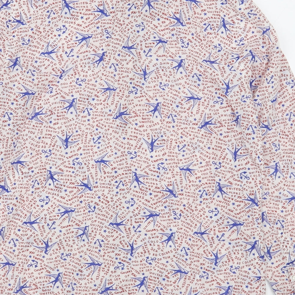 United Colors of Benetton Mens Multicoloured Geometric Cotton  Button-Up Size S Collared Button