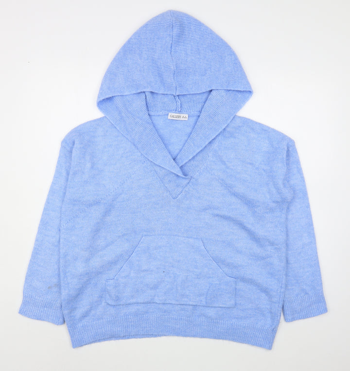 Gallery Womens Blue Acrylic Pullover Hoodie Size S Pullover