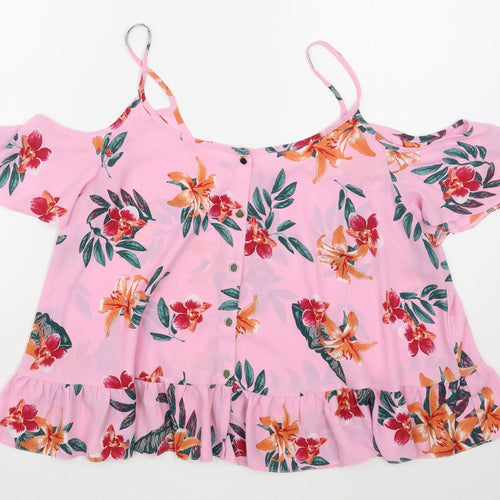 Atmosphere Womens Pink Floral Polyester Basic Blouse Size 14 Scoop Neck