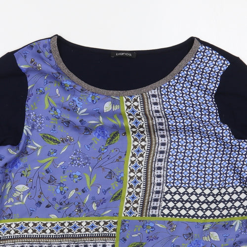 Bianca Womens Blue Floral Polyester Basic Blouse Size 12 Boat Neck
