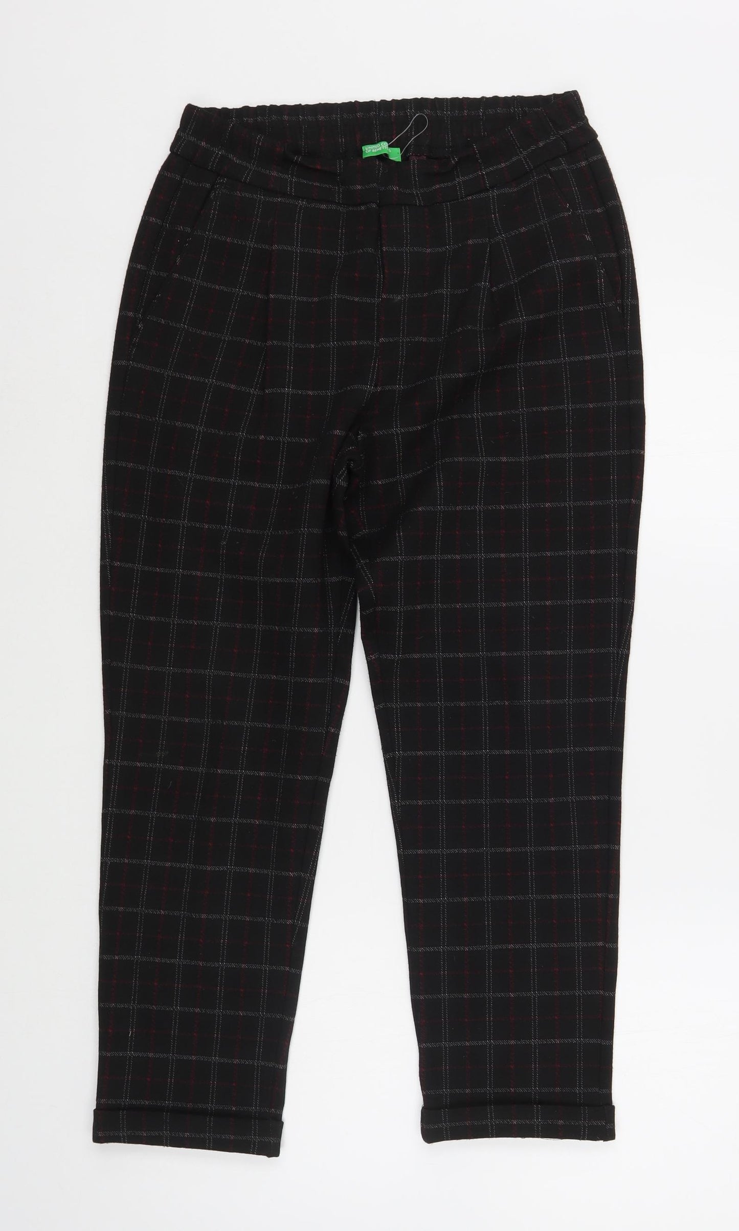 UNITED COLOURS OF BENETTON Womens Black Plaid Viscose Trousers  Size XS L24 in Regular Zip