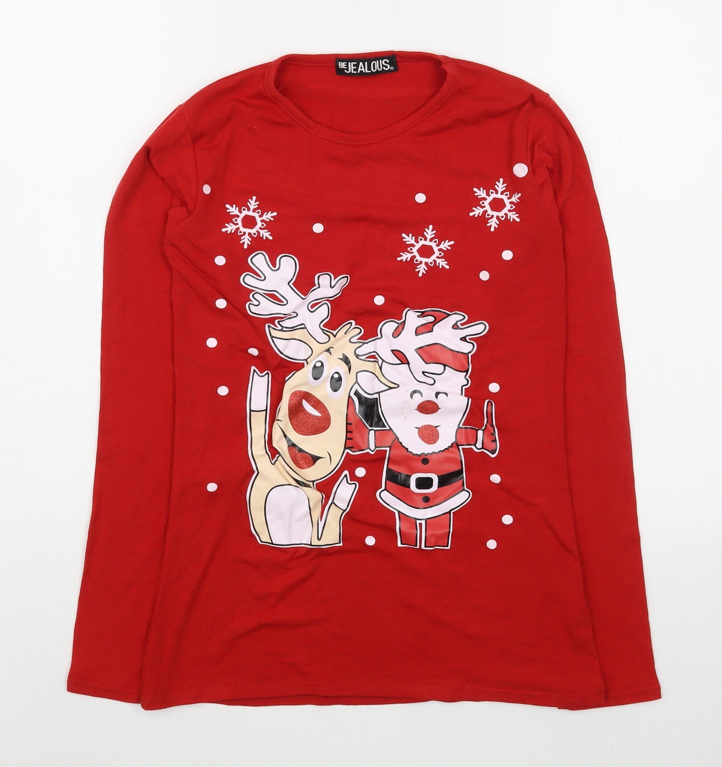 Be Jealous Womens Red  Viscose Basic T-Shirt Size M Round Neck - Christmas