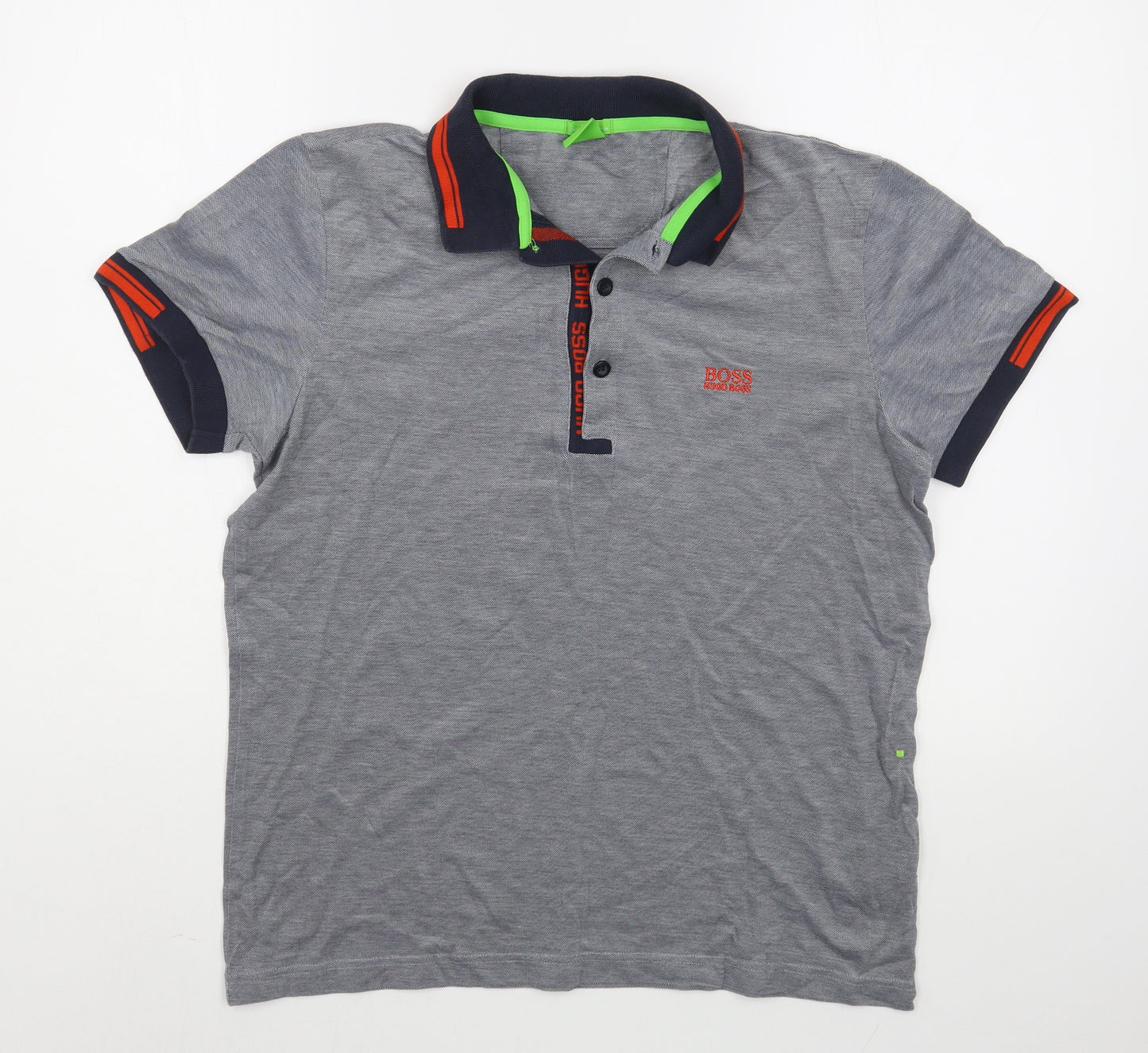 Boss Mens Grey  100% Cotton  Polo Size L Collared Pullover