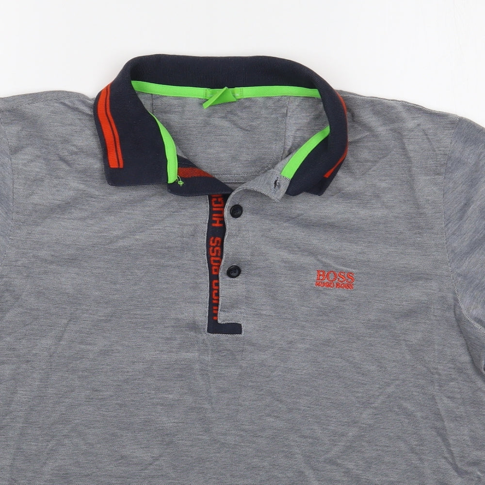 Boss Mens Grey  100% Cotton  Polo Size L Collared Pullover