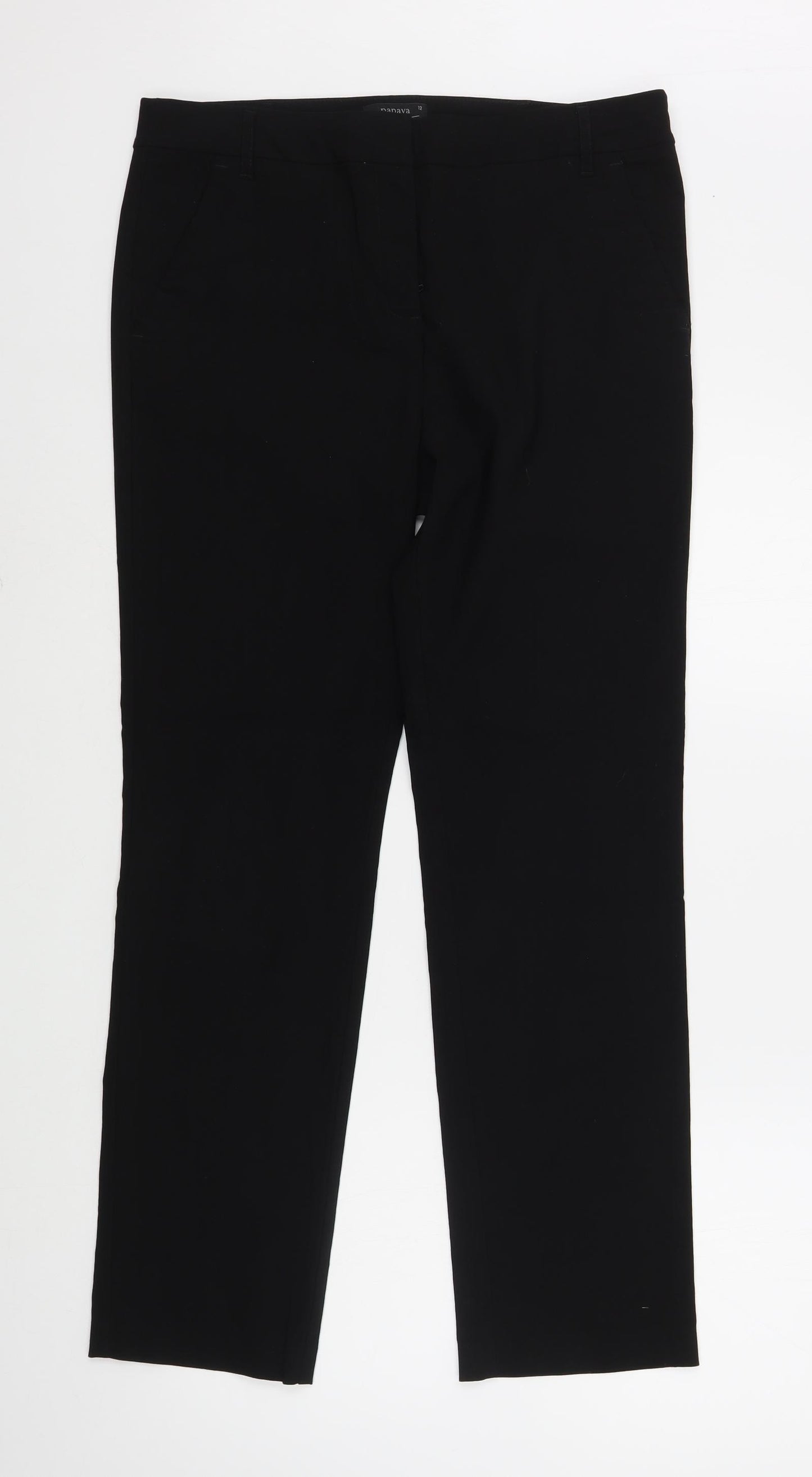 Papaya Womens Black  Polyester Trousers  Size 12 L28 in Regular Zip