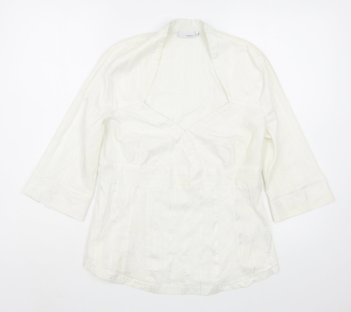 NEXT Womens White  Cotton Basic Blouse Size 16 V-Neck
