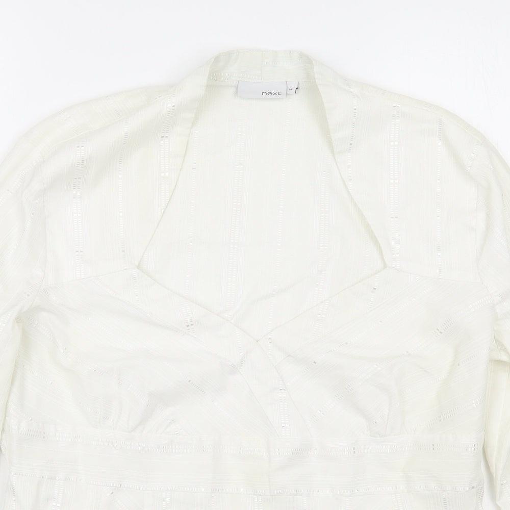 NEXT Womens White  Cotton Basic Blouse Size 16 V-Neck