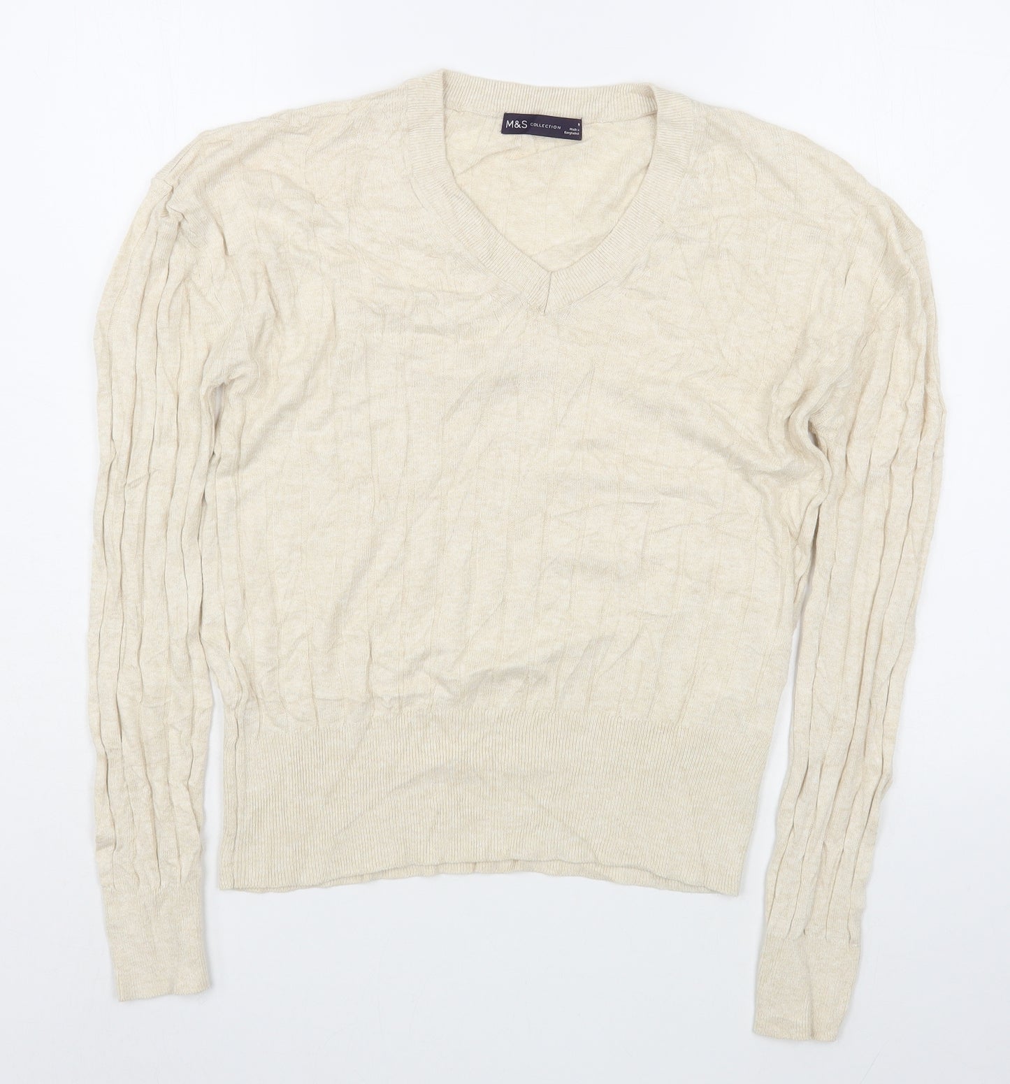 Marks and Spencer Womens Beige V-Neck  Viscose Pullover Jumper Size M