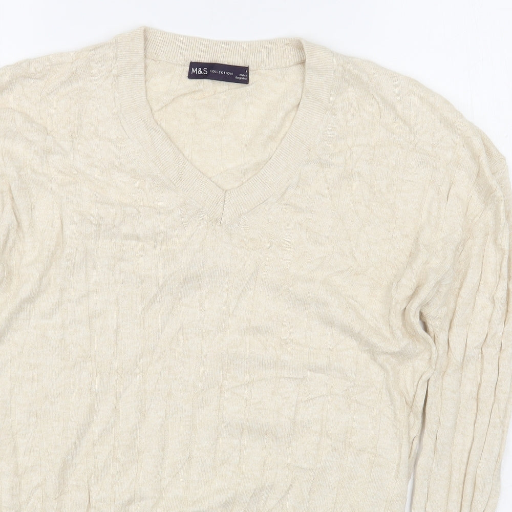 Marks and Spencer Womens Beige V-Neck  Viscose Pullover Jumper Size M
