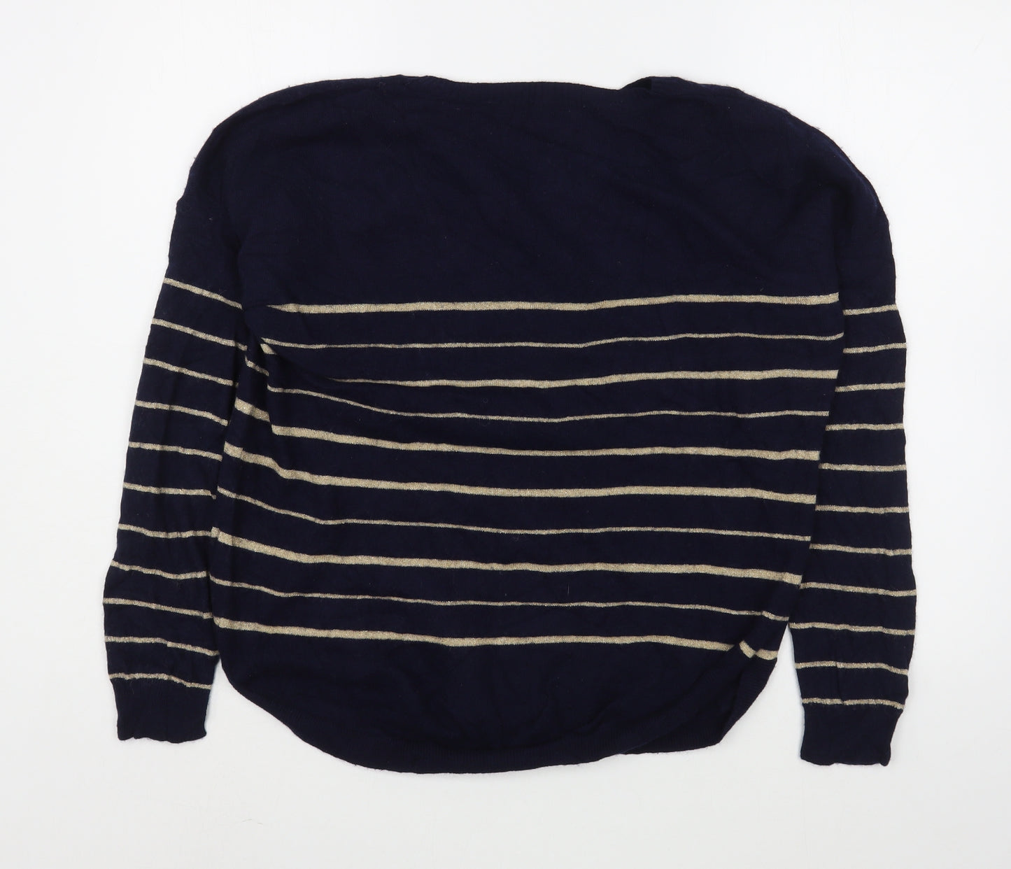 The White Stuff Womens Blue V-Neck Striped Viscose Pullover Jumper Size 14