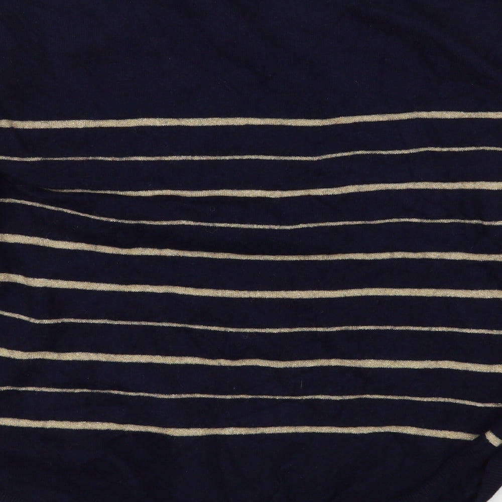 The White Stuff Womens Blue V-Neck Striped Viscose Pullover Jumper Size 14