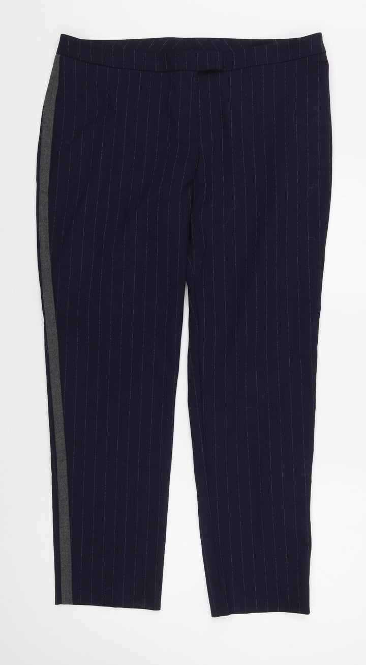 Rosso35 Womens Blue Striped Polyester Trousers Size 22 L29 in Regular Zip