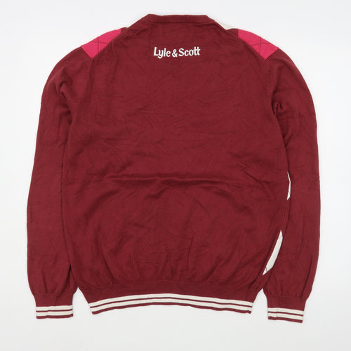 Lyle & Scott Mens Red V-Neck Argyle/Diamond Cotton Pullover Jumper Size L